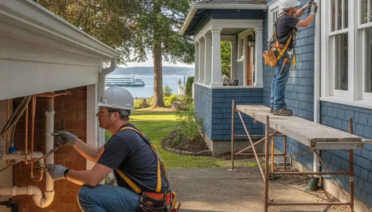Seattle, WA plumbing repair technician servicing pipes for a local plumbing business