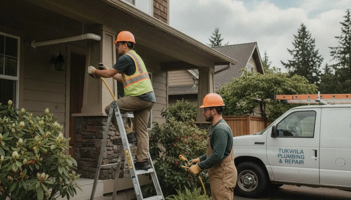 Seattle, WA plumbing repair technician servicing pipes for a local home emergency