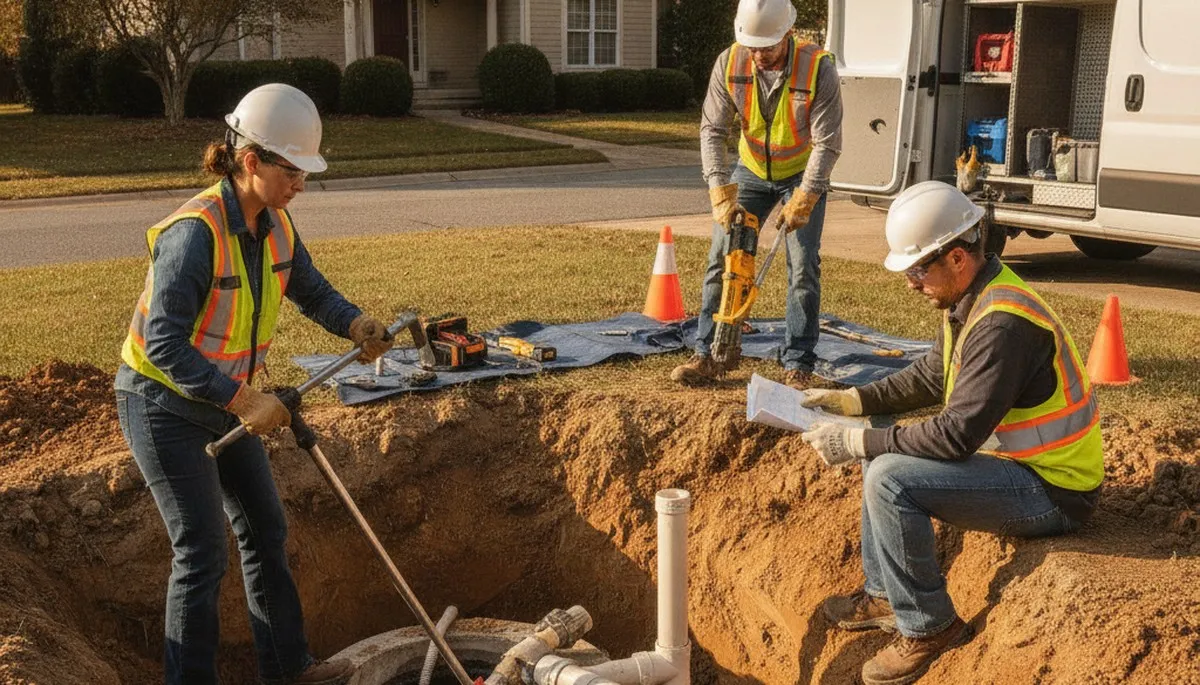 Seattle, WA plumber inspecting septic repair for a home service call