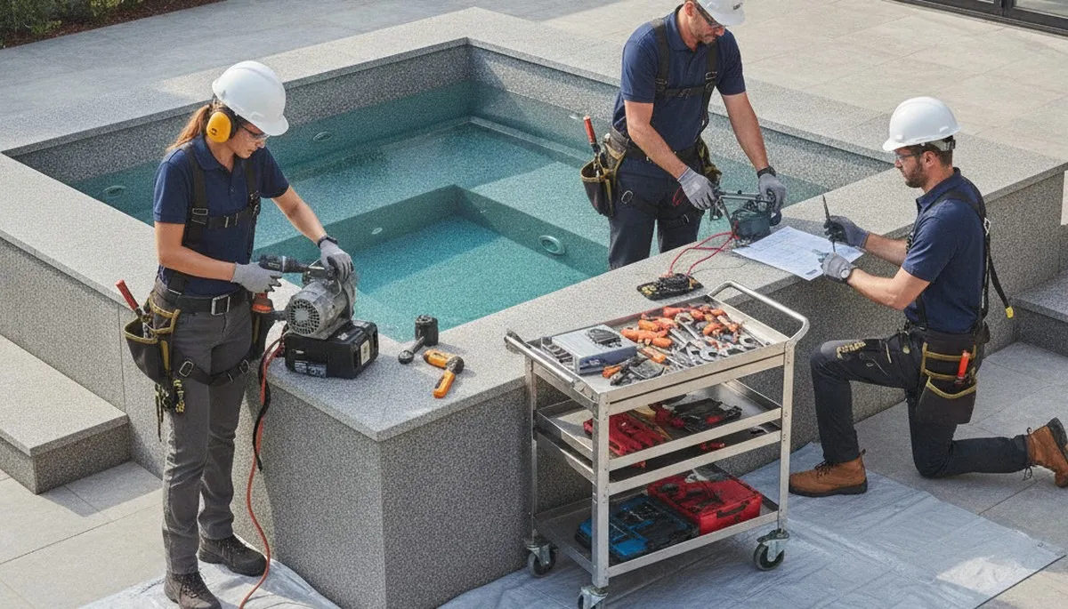 Seattle, WA spa repair plumber servicing home spa equipment for reliable plumbing maintenance