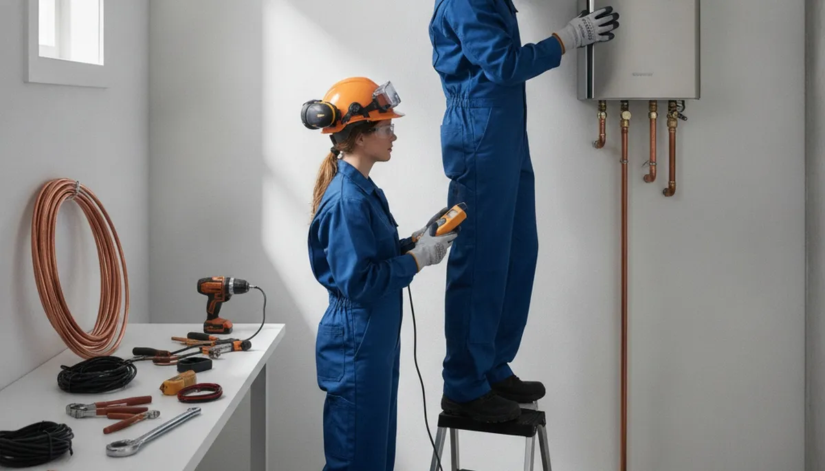 Seattle plumber installing a tankless water heater for a home repair service
