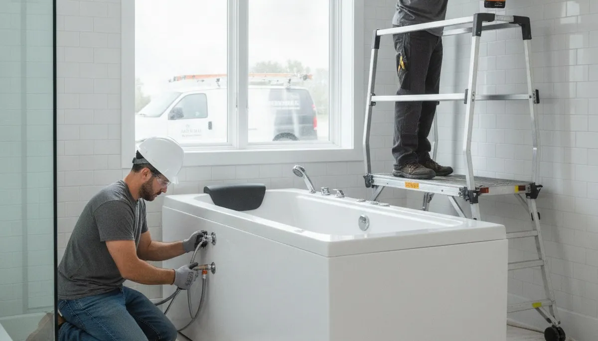 Seattle, WA plumbers installing a walk-in tub for safer home bathing