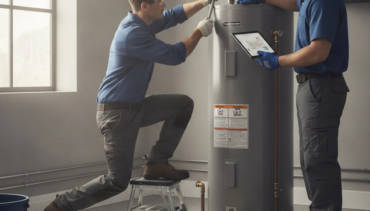 Seattle plumber repairing water heater for home service in Seattle, WA